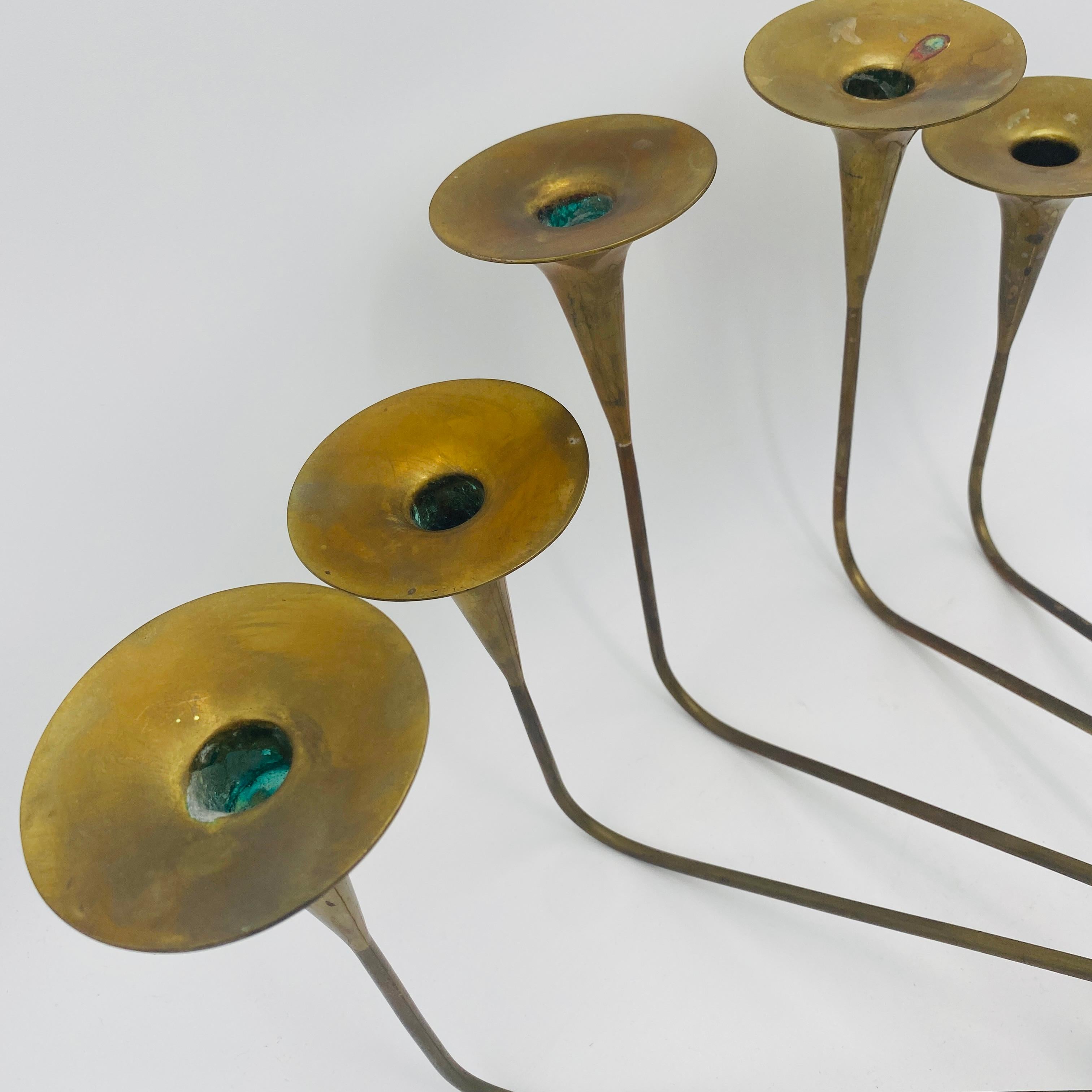 Mexico Modernist Sculptural Brass Candleholders In Good Condition For Sale In San Juan Capistrano, CA