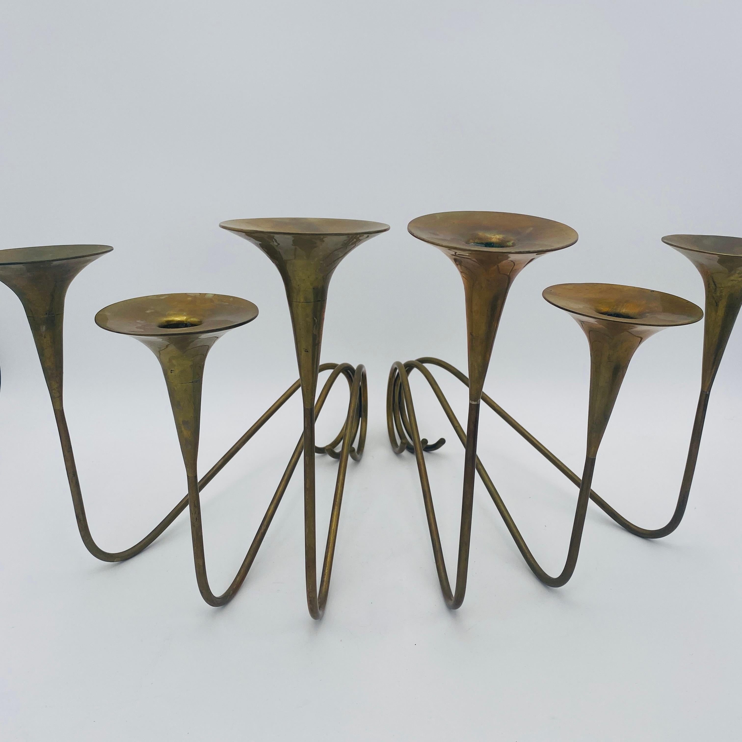 Mexico Modernist Sculptural Brass Candleholders For Sale 2