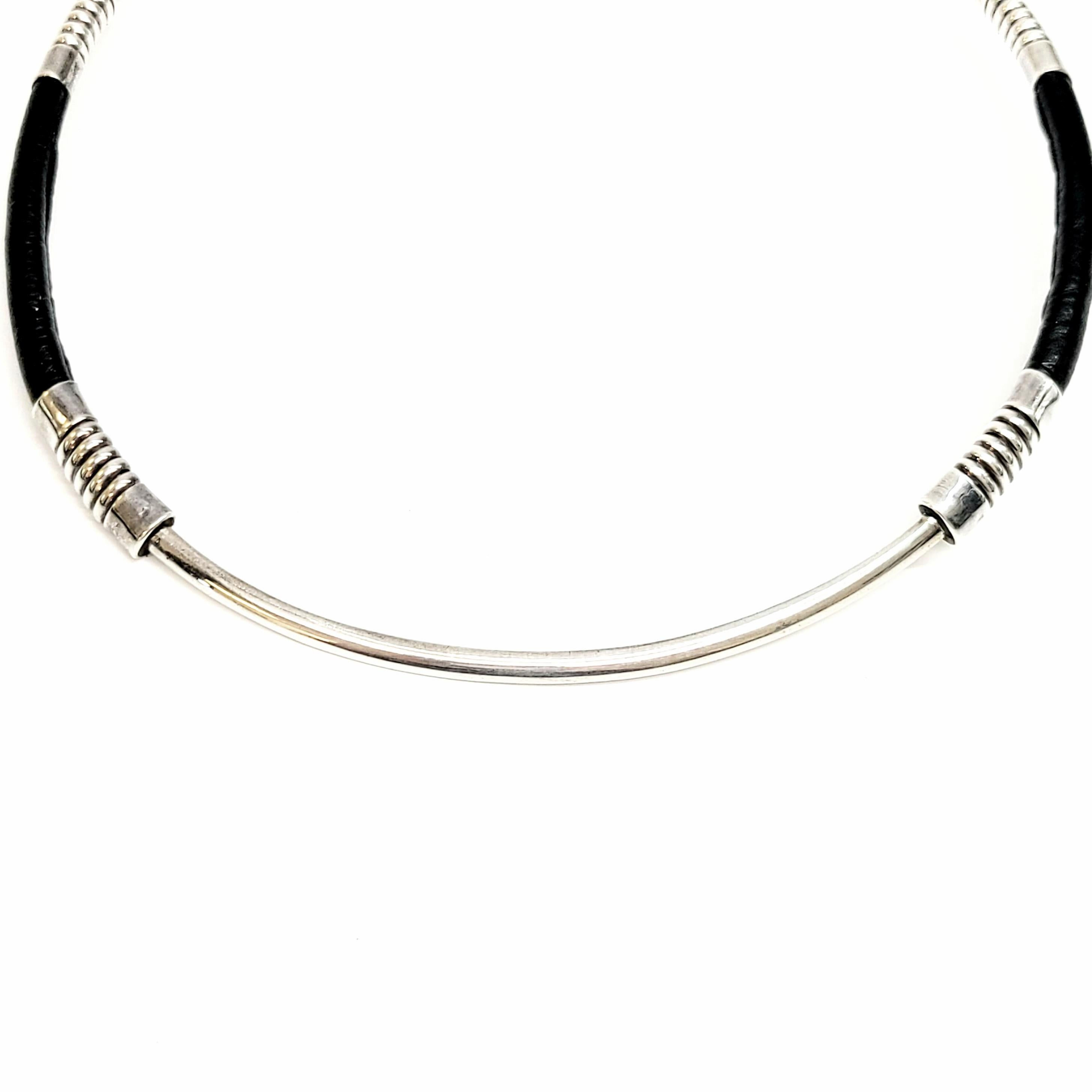 Women's or Men's Mexico MWS Sterling Silver and Leather Collar Necklace