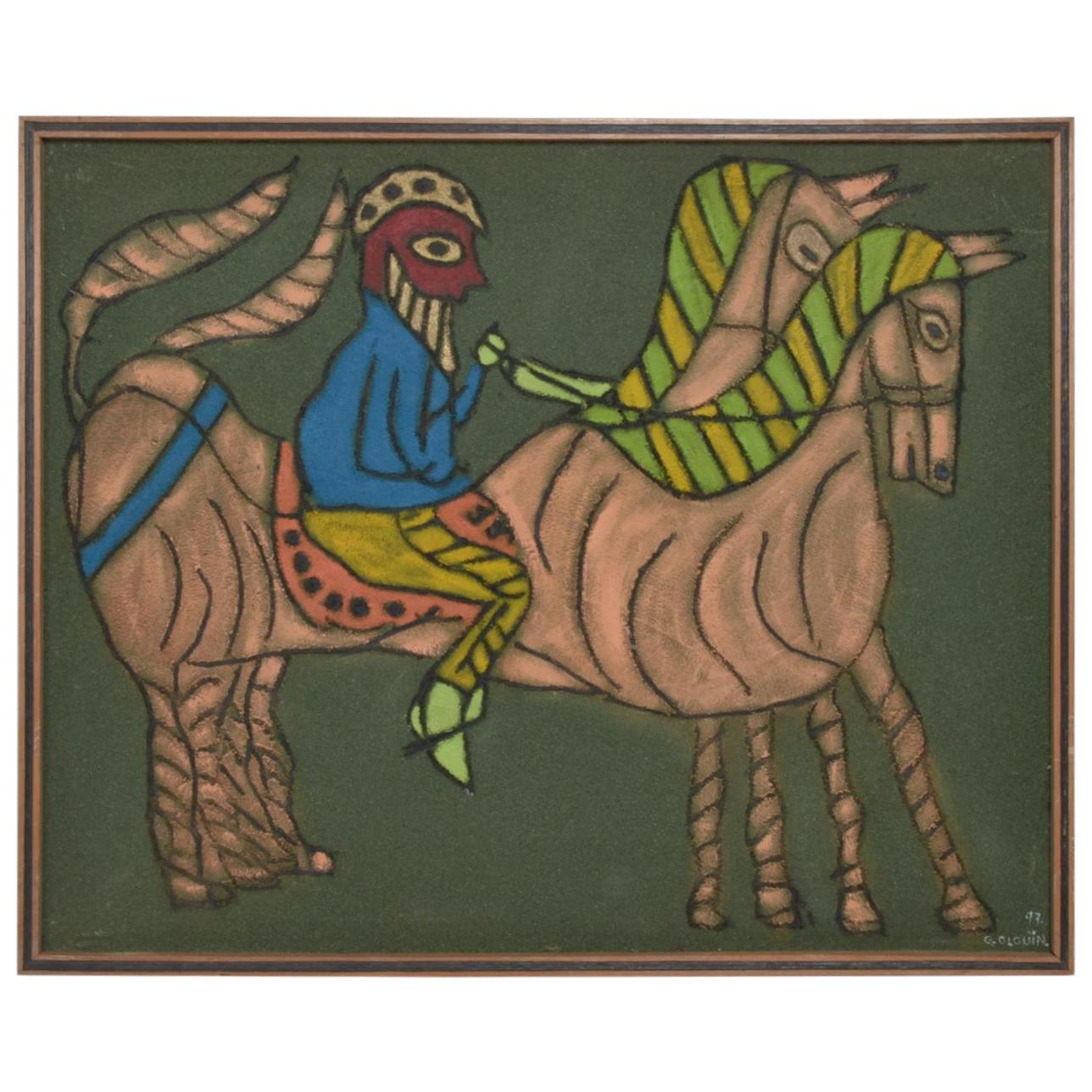 Mexico Oaxaca Artist Guillermo Olguin, Mixed-Media Modern Horses Wall Art