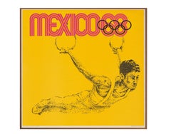 Póster de México con los anillos olímpicos y marco de nogal, obra de Lance Wyman, 1968