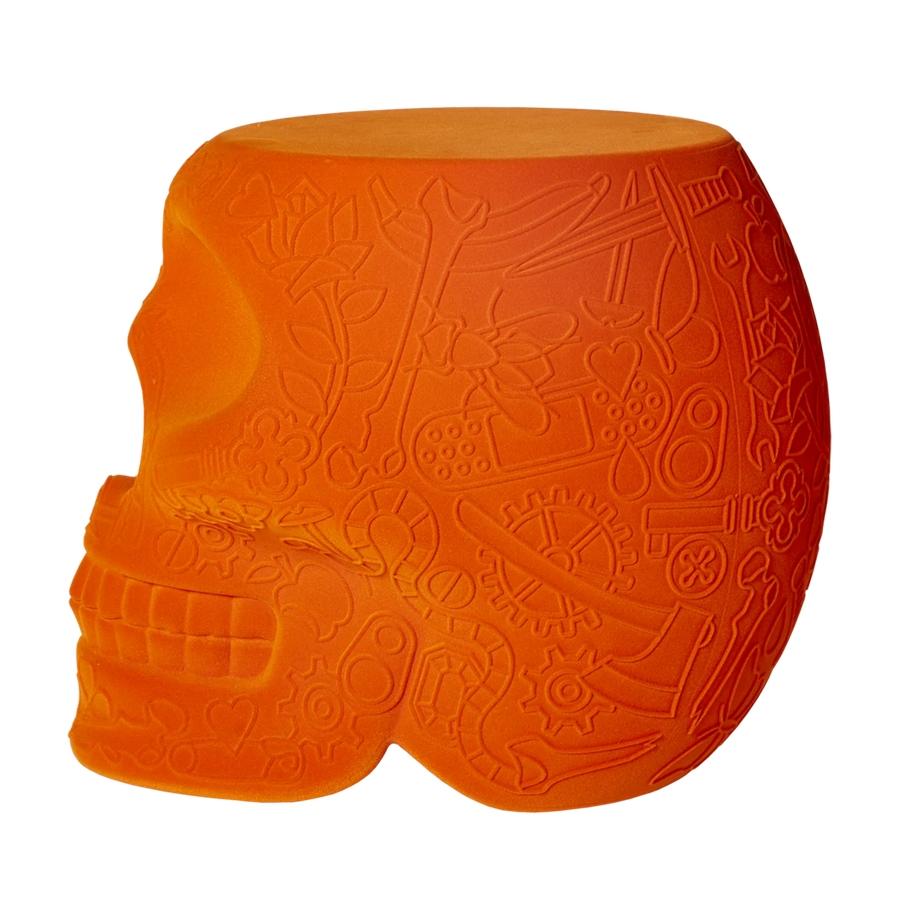 Mexiko-Hocker oder Beistelltisch mit Totenkopf aus orangefarbenem Samt, entworfen von Studio Job (21. Jahrhundert und zeitgenössisch) im Angebot