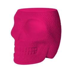 Tabouret / table d'appoint tête de mort en velours rose, en stock à Los Angeles, Mexique, Studio Job