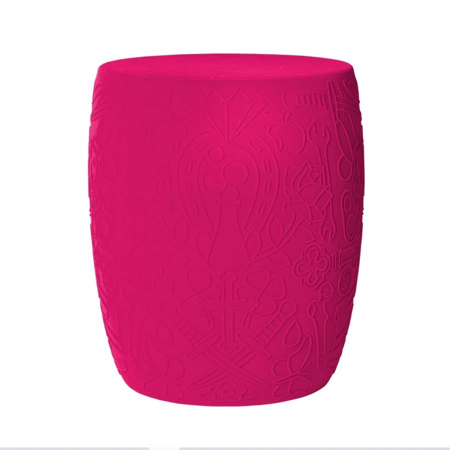In Stock in Los Angeles, Mexico Pink Velvet Skull Stool / Side Table, Studio Job In New Condition In Beverly Hills, CA