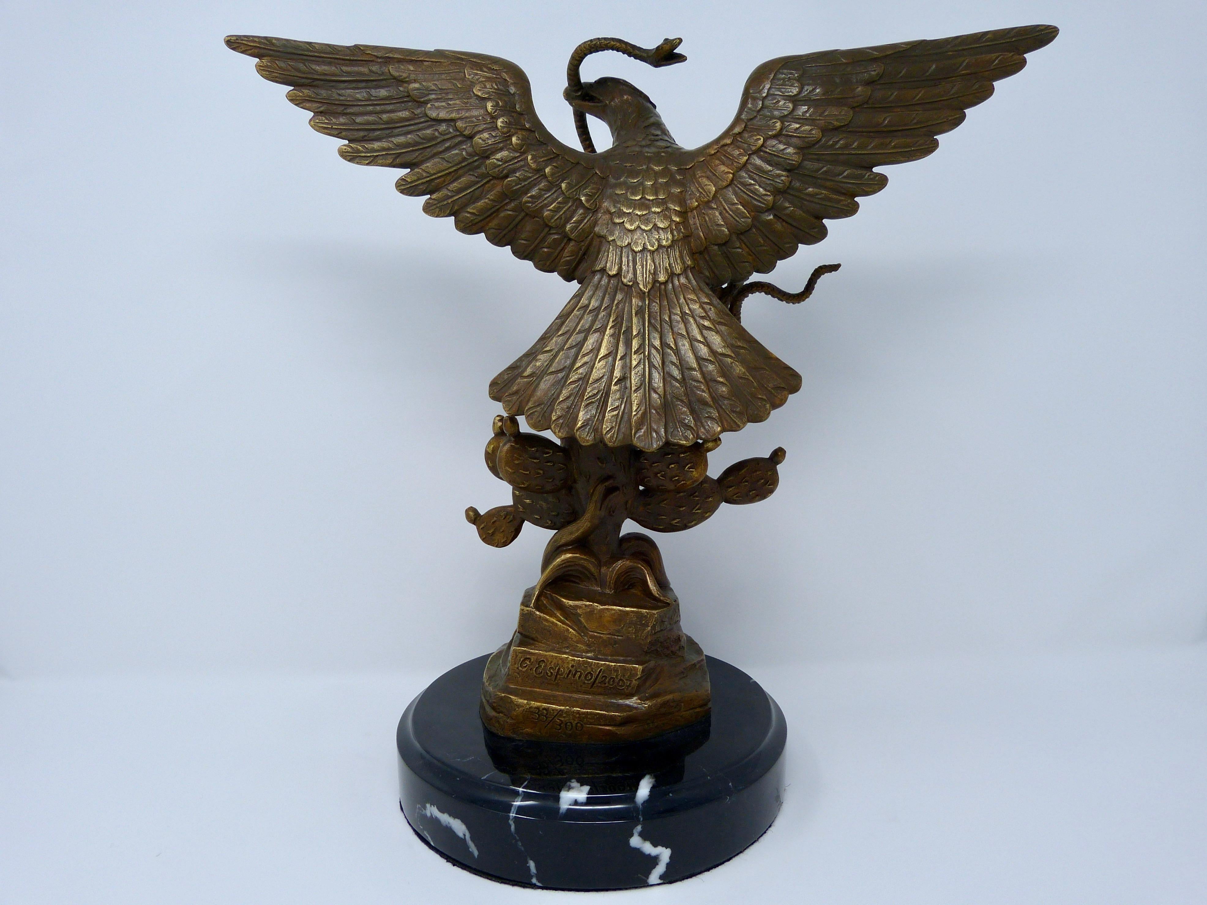 Mexico Republican Emblem Bronze Eagle Signed Carlos Espino Limited Edition In Excellent Condition For Sale In Torreon, Coahuila