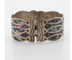 Mexico Santoyo Sterling Silver Abalone Bracelet -Unique Fish Design-circa 1940