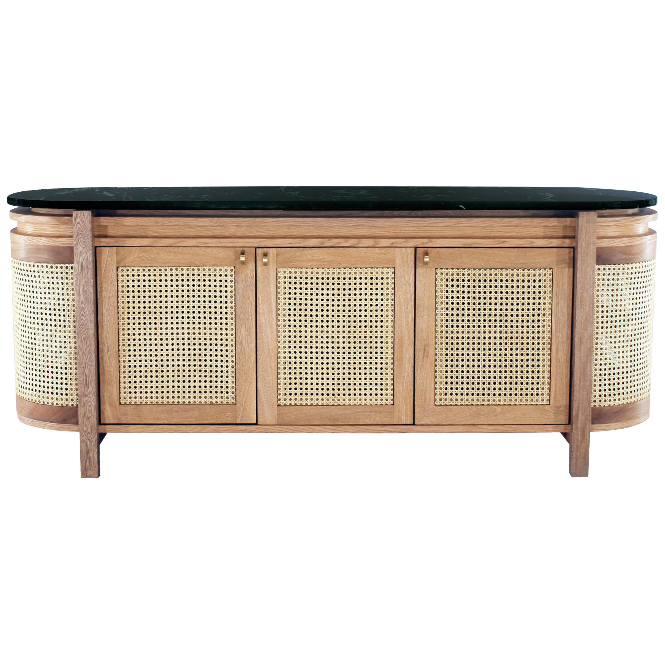 Mexico Sideboard, Wicker and Oak with Marble, Contemporary Mexican Design 160