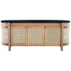 Mexico Sideboard, Wicker and white Oak with Marble, Contemporary Mexican Design