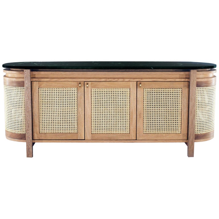 Mexico Sideboard, Wicker and Oak with Marble, Contemporary Mexican Design 180 For Sale