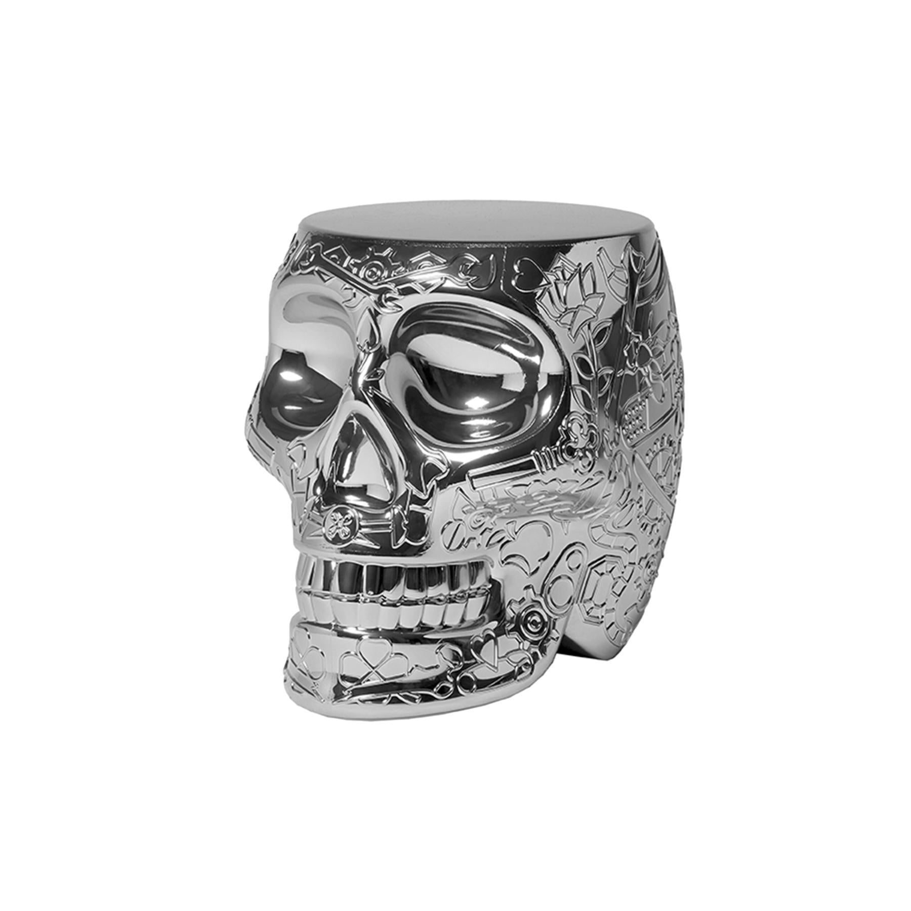 Contemporary Mexico, Silver Metallic Skull Stool / Side Table by Studio Job For Sale