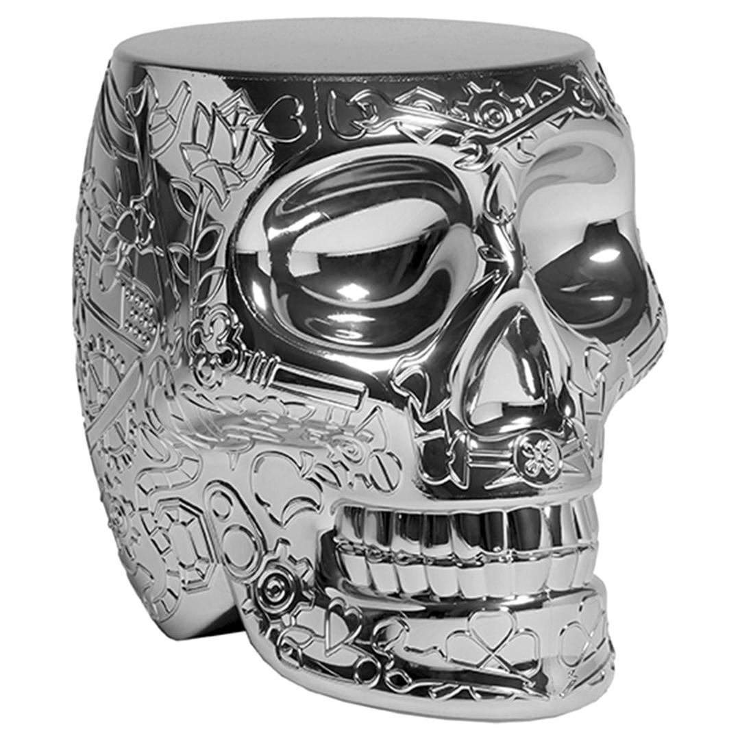 Mexico, Silver Metallic Skull Stool / Side Table by Studio Job