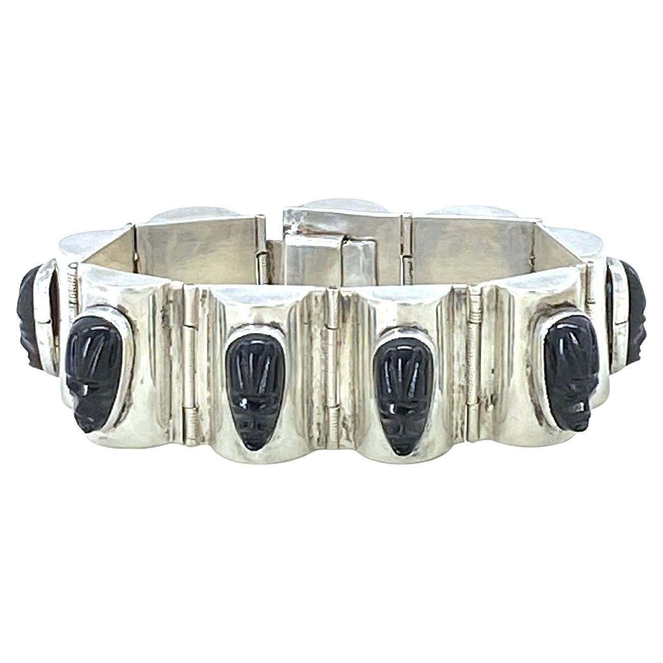 De las mujeres México Pulsera de plata con caras aztecas en venta
