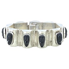 México Pulsera de plata con caras aztecas