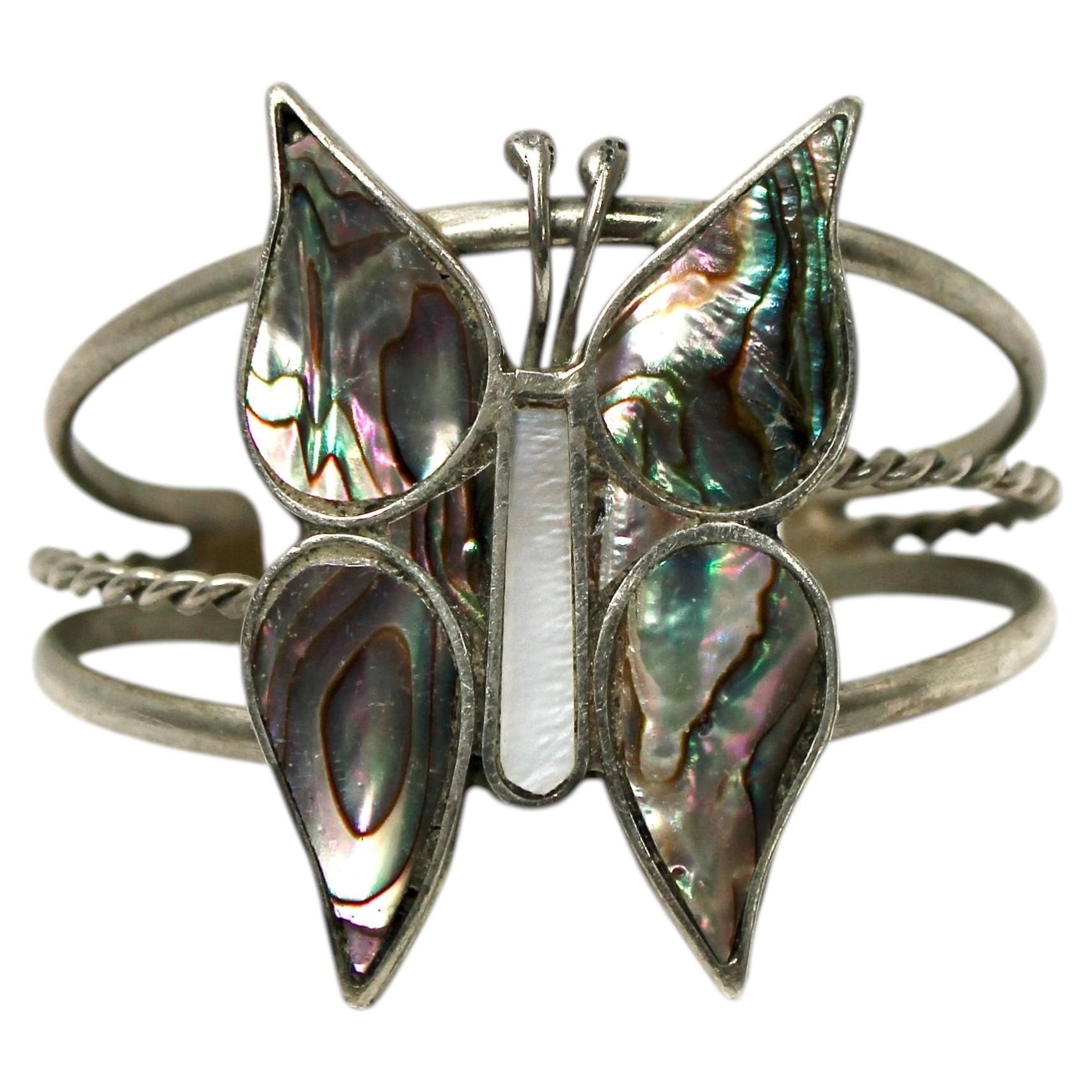 Mexiko Sterling Silber Abalone Schmetterling Vintage Manschettenknopf Armband
