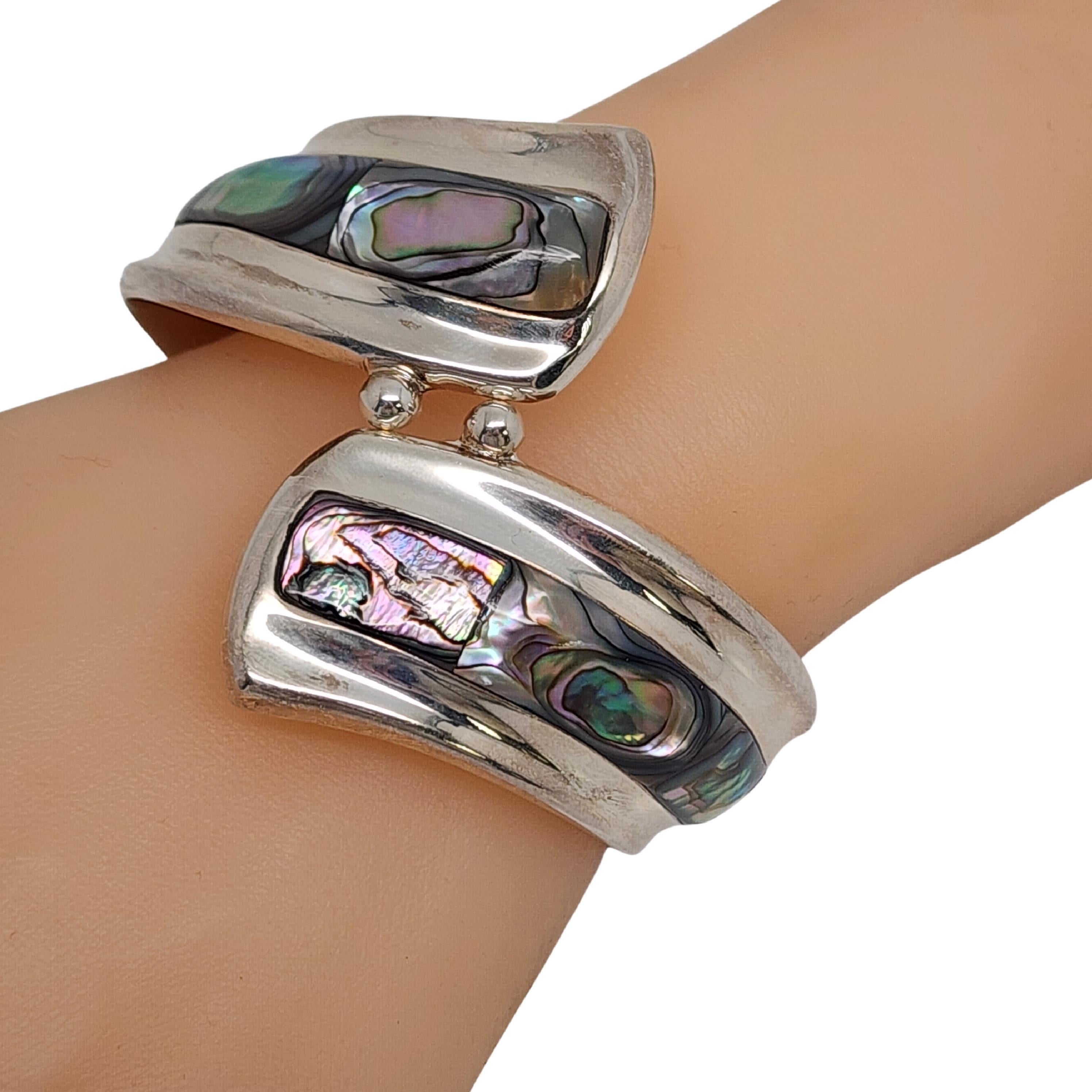 Mexico Sterling Silver Abalone Shell Bypass Hinged Bracelet #16440 For Sale 5