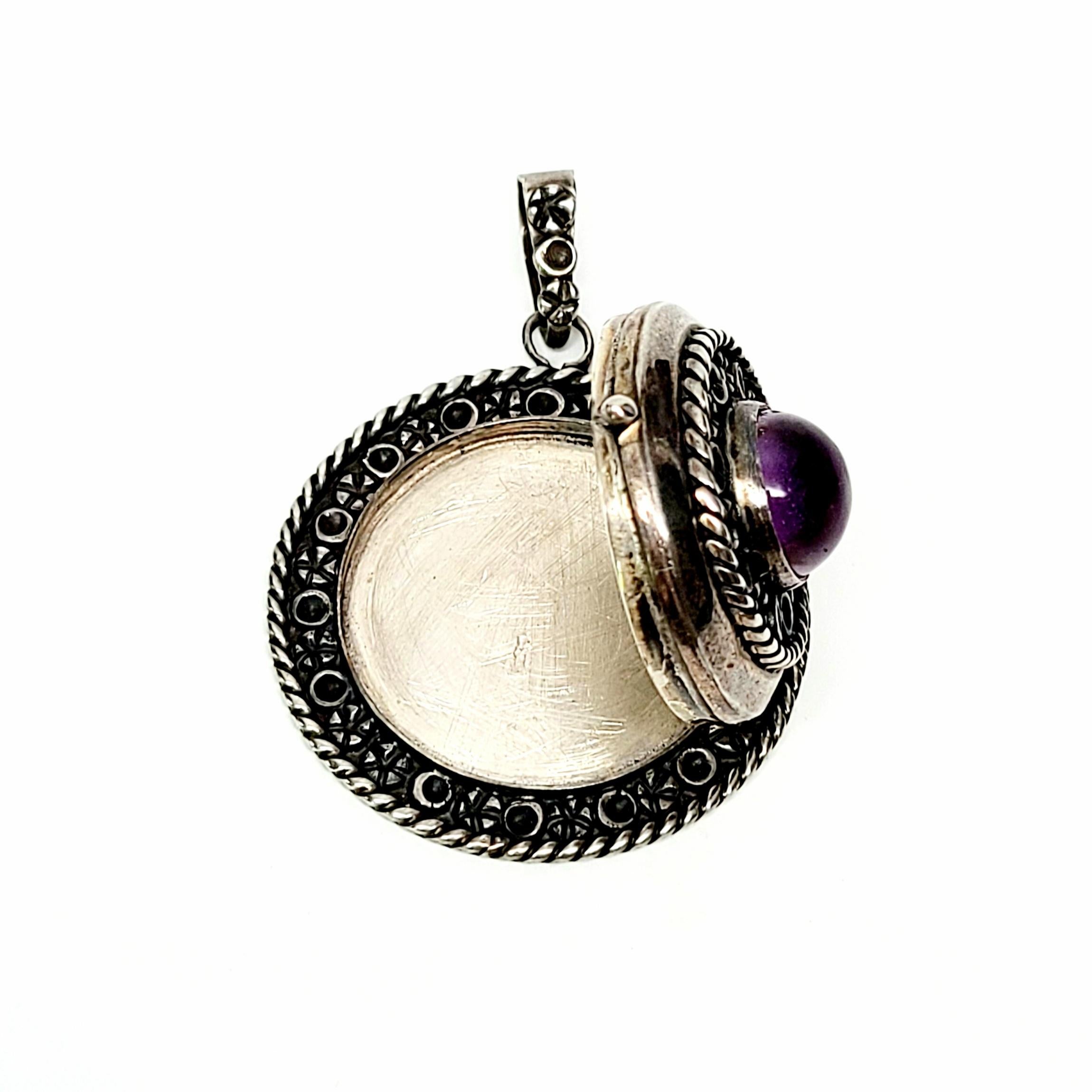 Mexico Sterling Silver Amethyst Locket Pendant In Good Condition In Washington Depot, CT
