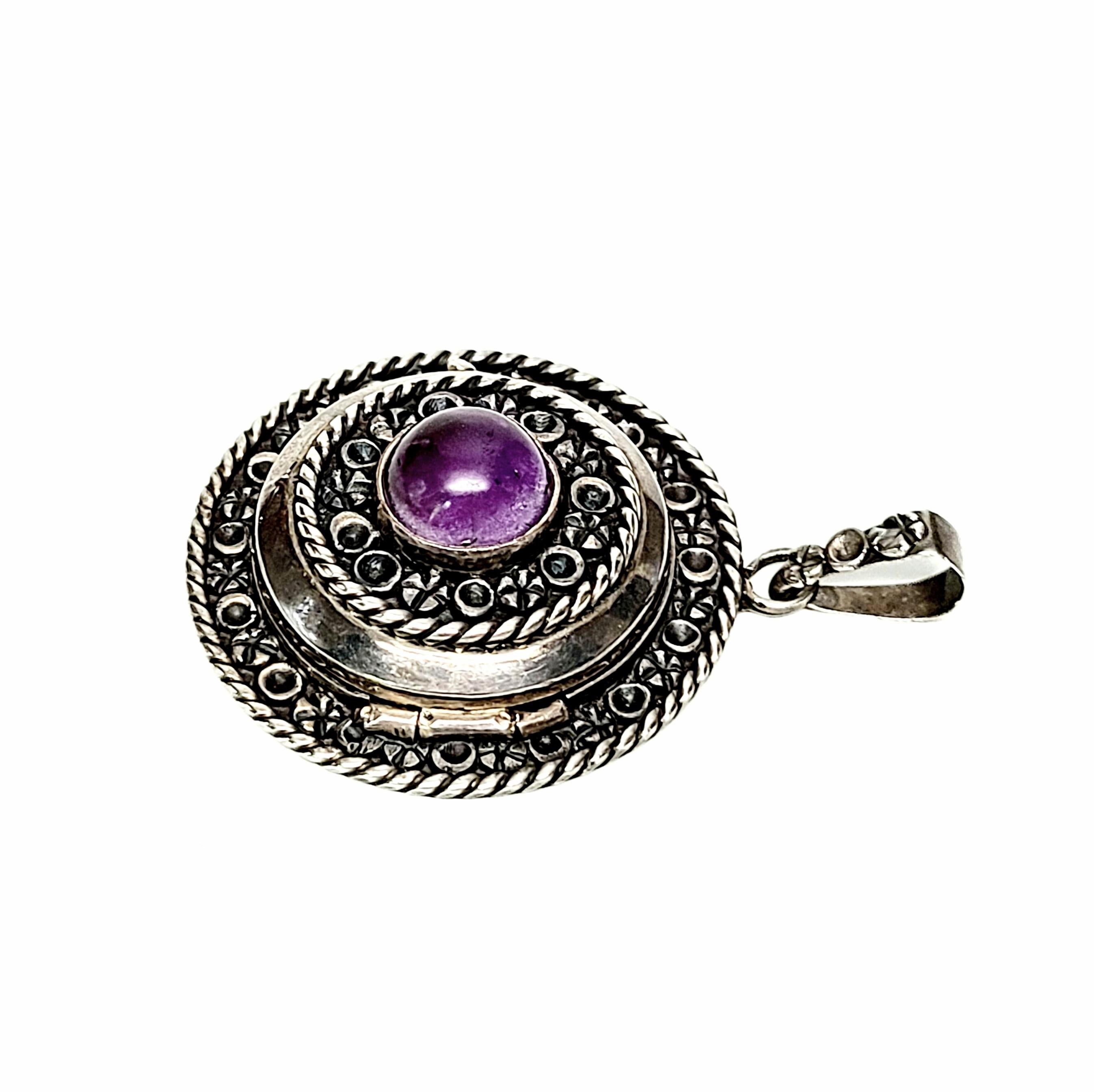 Mexico Sterling Silver Amethyst Locket Pendant 1
