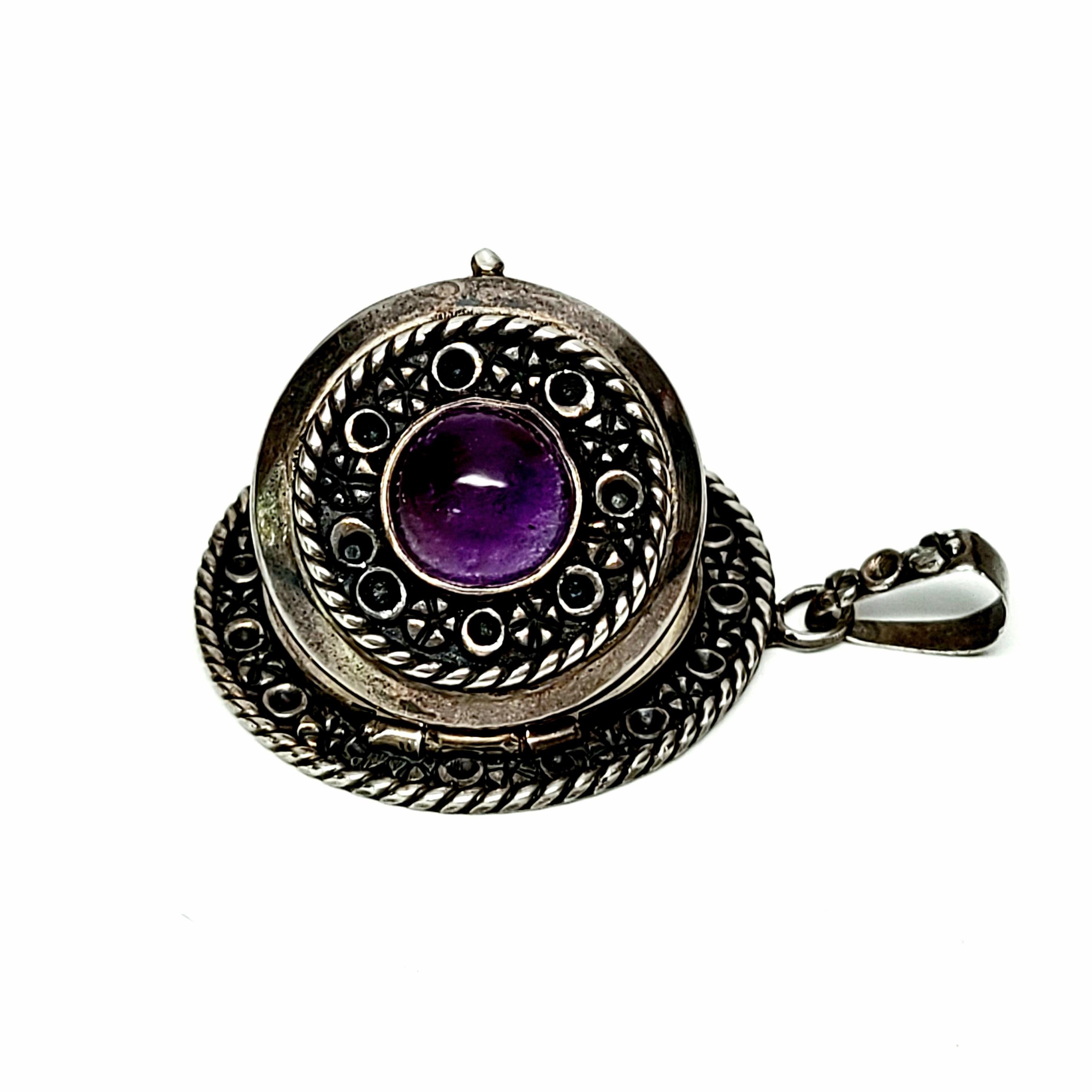 Mexico Sterling Silver Amethyst Locket Pendant 2