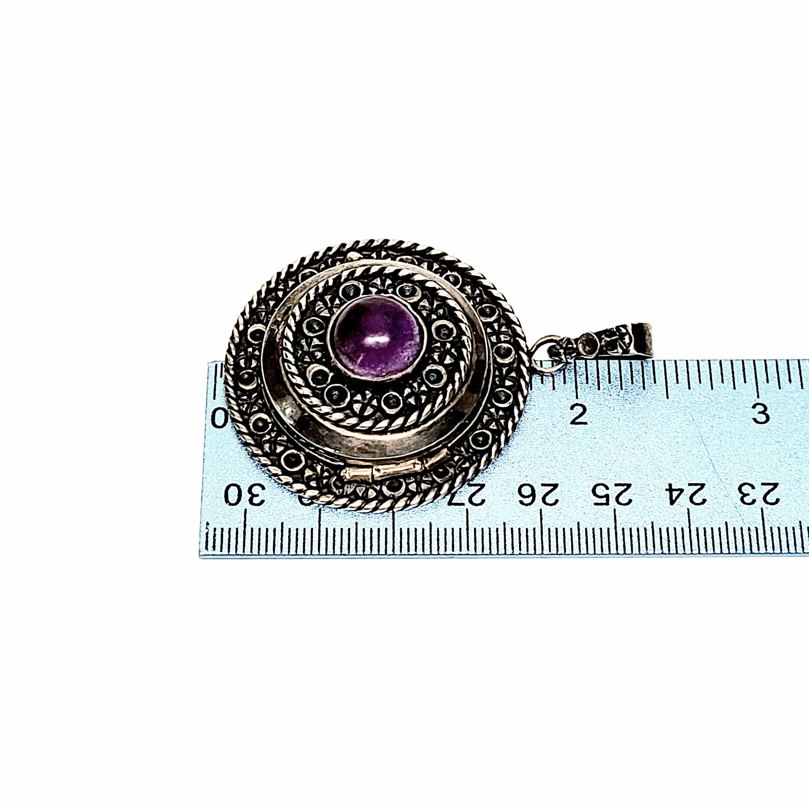 Mexico Sterling Silver Amethyst Locket Pendant 4