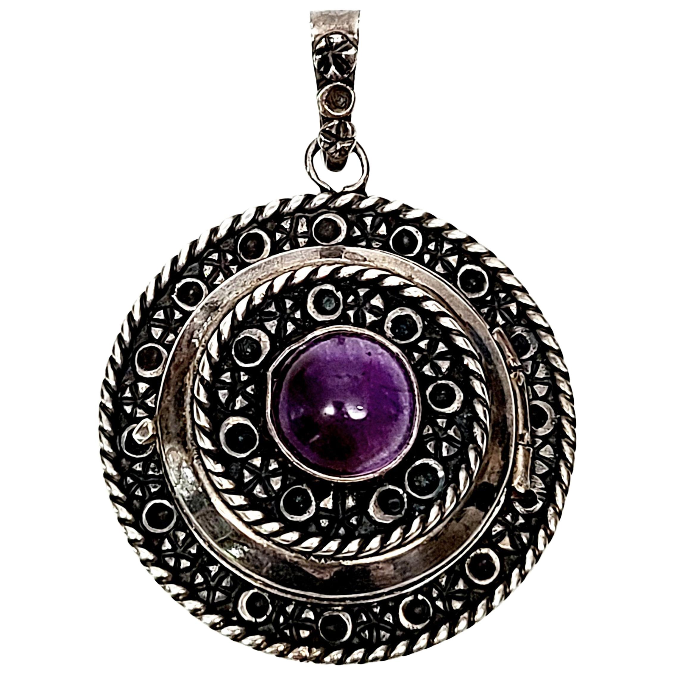 Mexico Sterling Silver Amethyst Locket Pendant