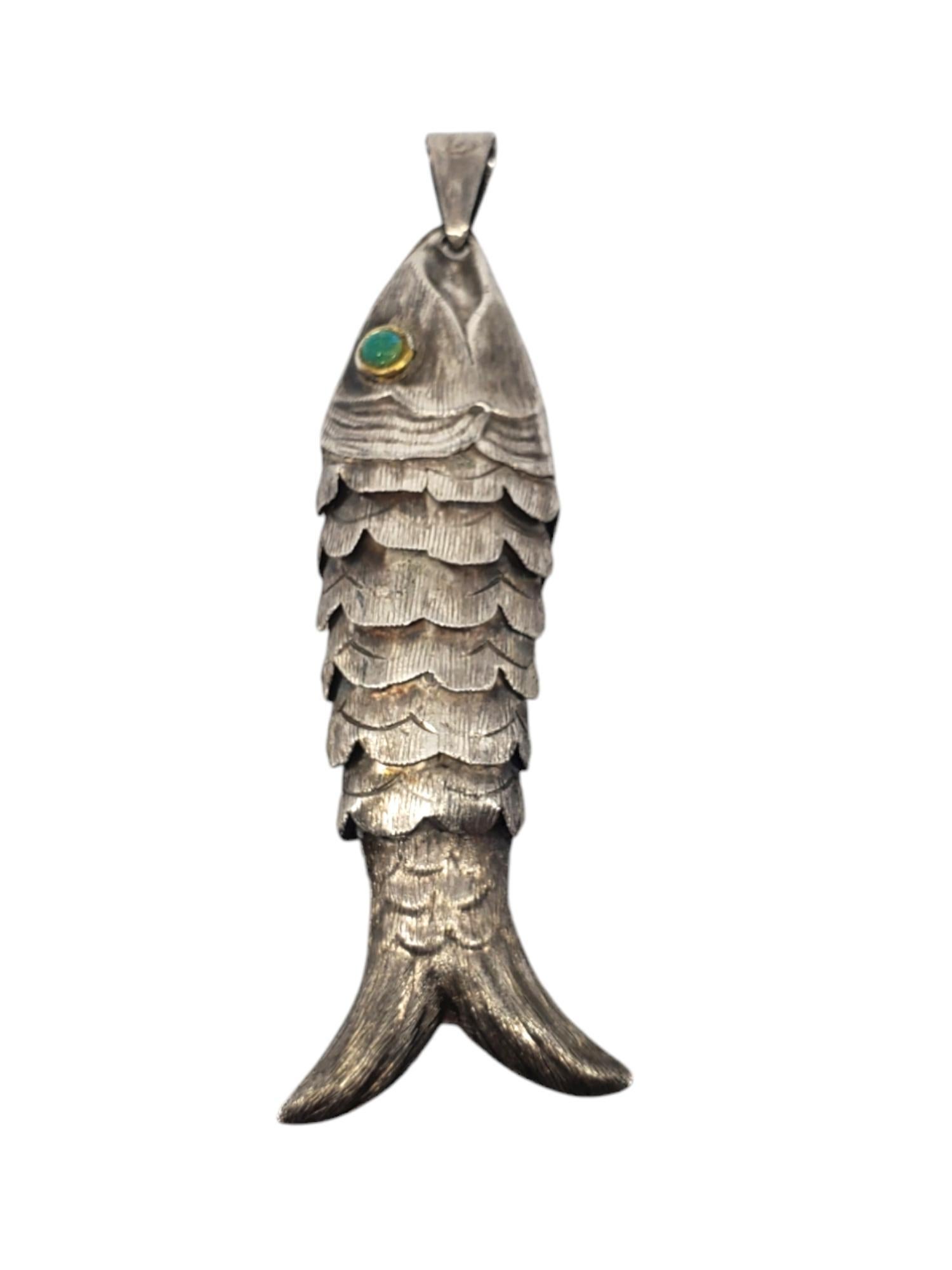 Mexico Sterling Silver Articulated Fish Pendant #20668 In Good Condition In Washington Depot, CT