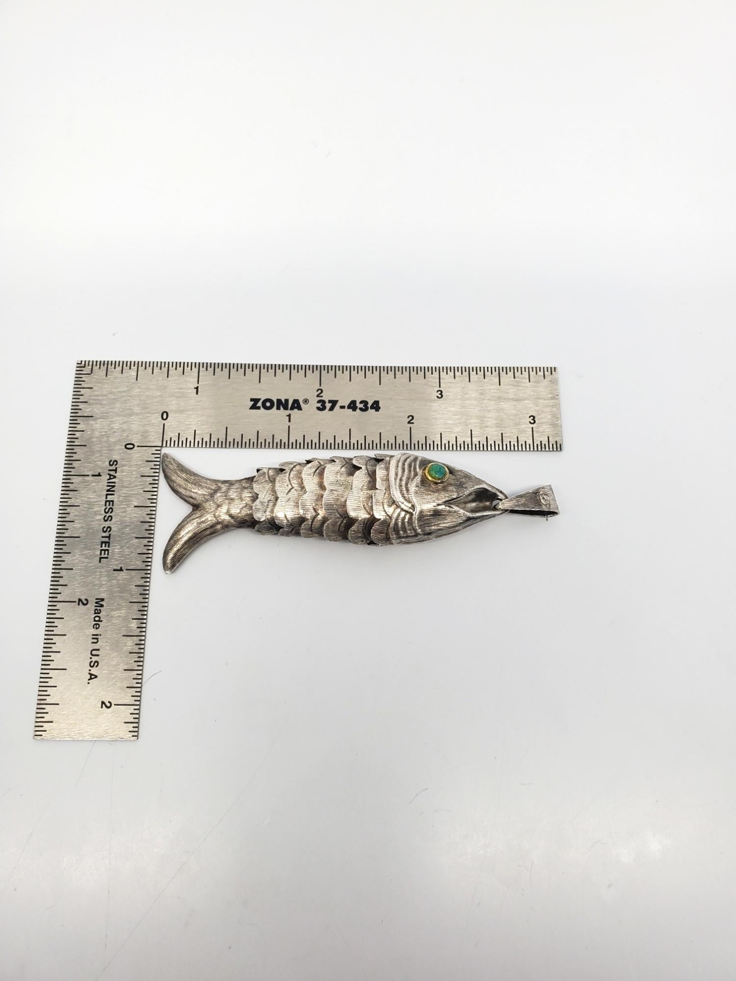 Mexico Sterling Silver Articulated Fish Pendant #20668 3