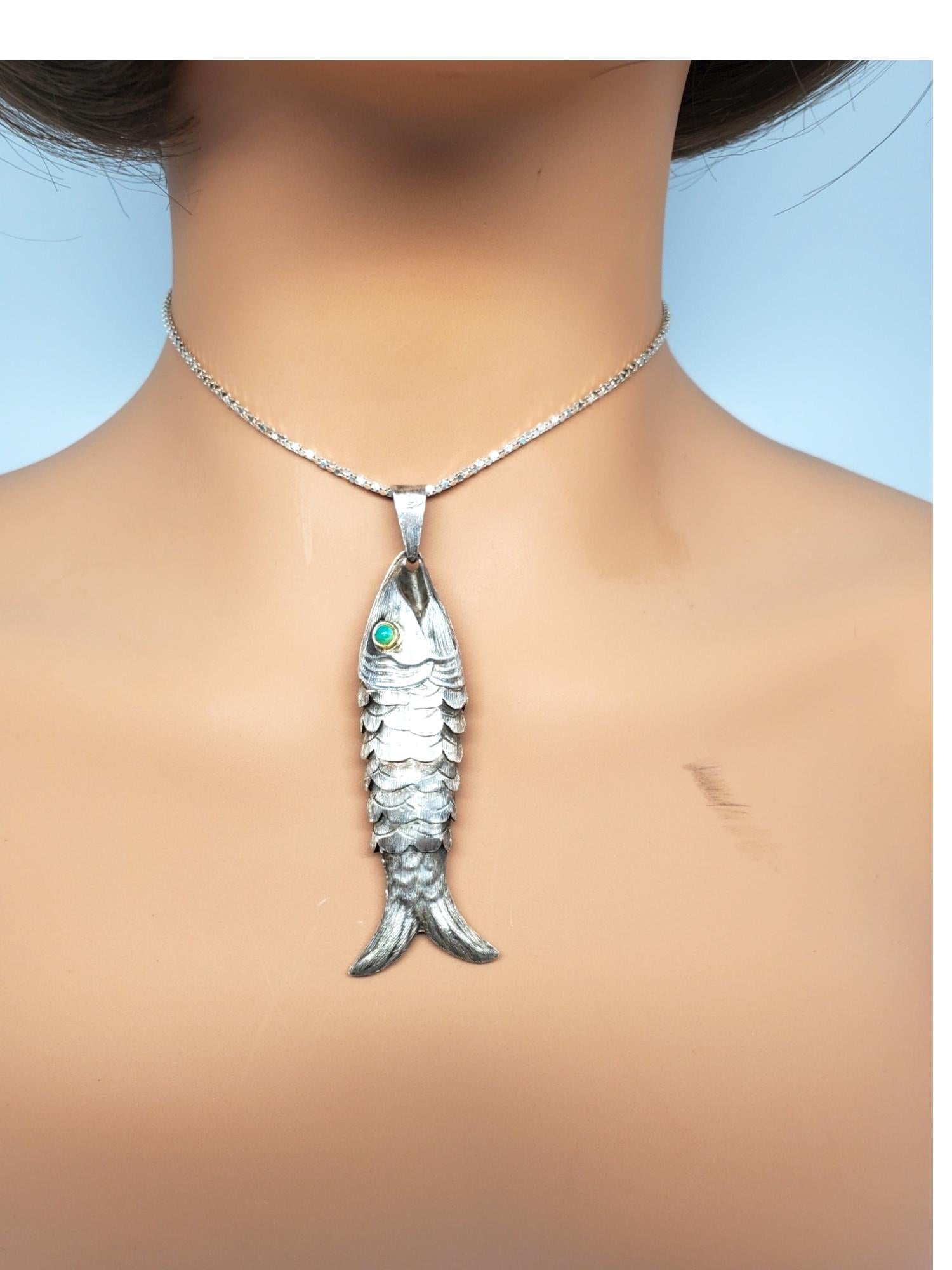 Mexico Sterling Silver Articulated Fish Pendant #20668 4