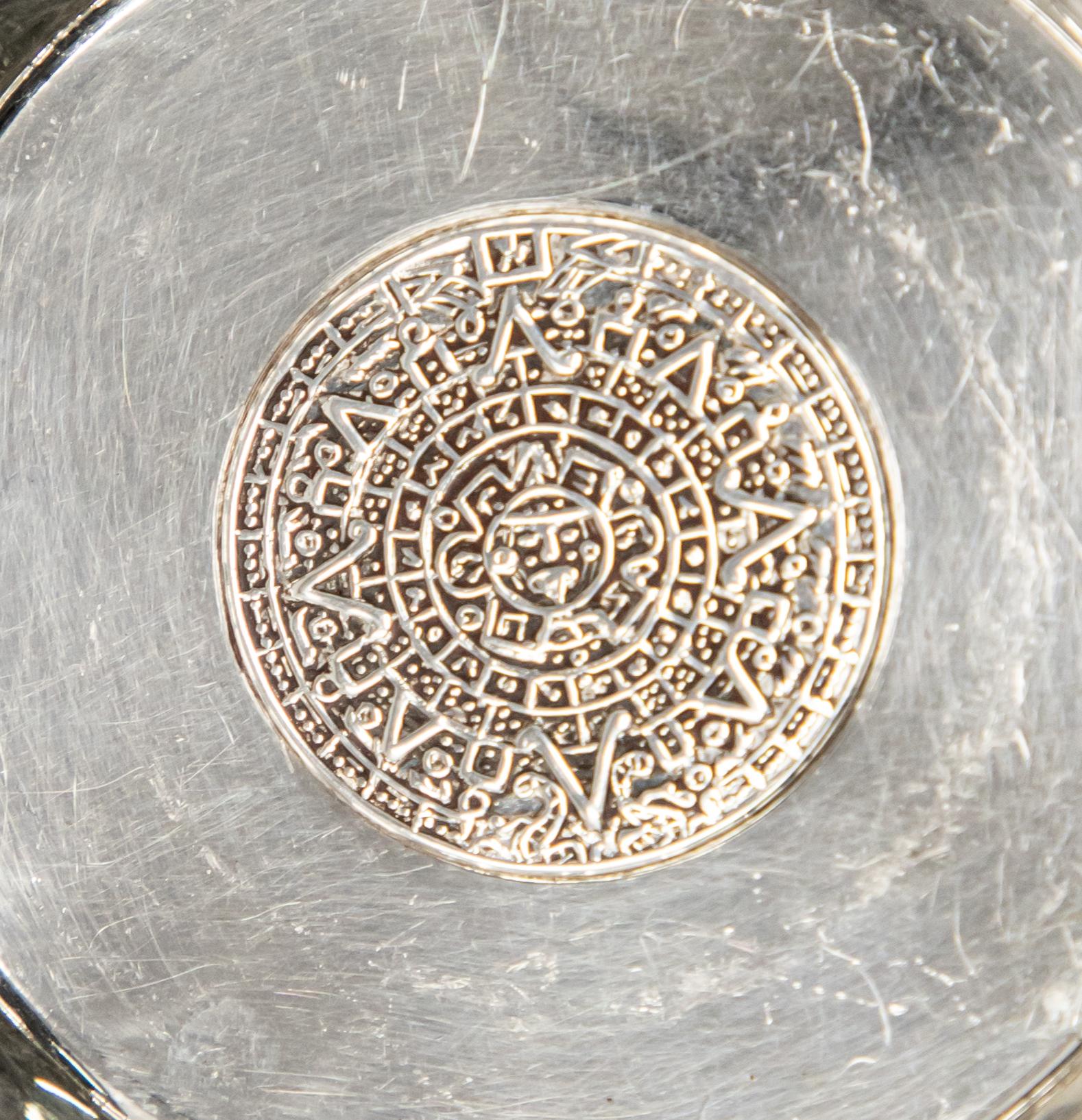 Mexican Mexico Sterling Silver Ash Receiver with Mayan Calendar For Sale