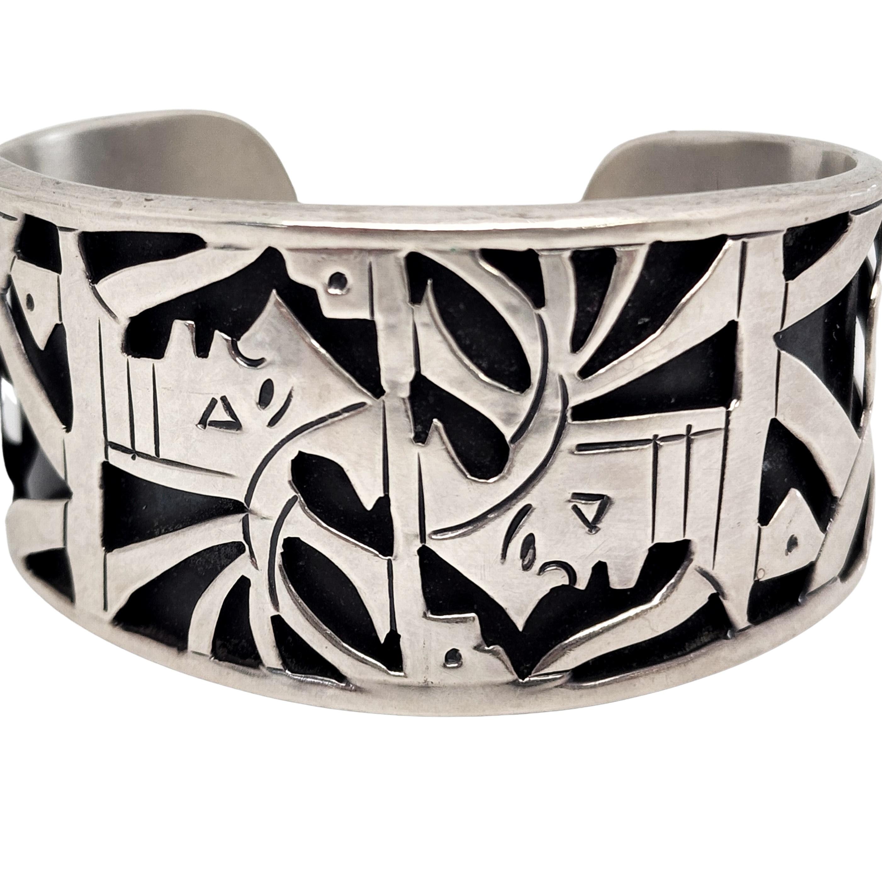 Mexico Sterling Silver Aztec Chief Cuff Bracelet #13271 2