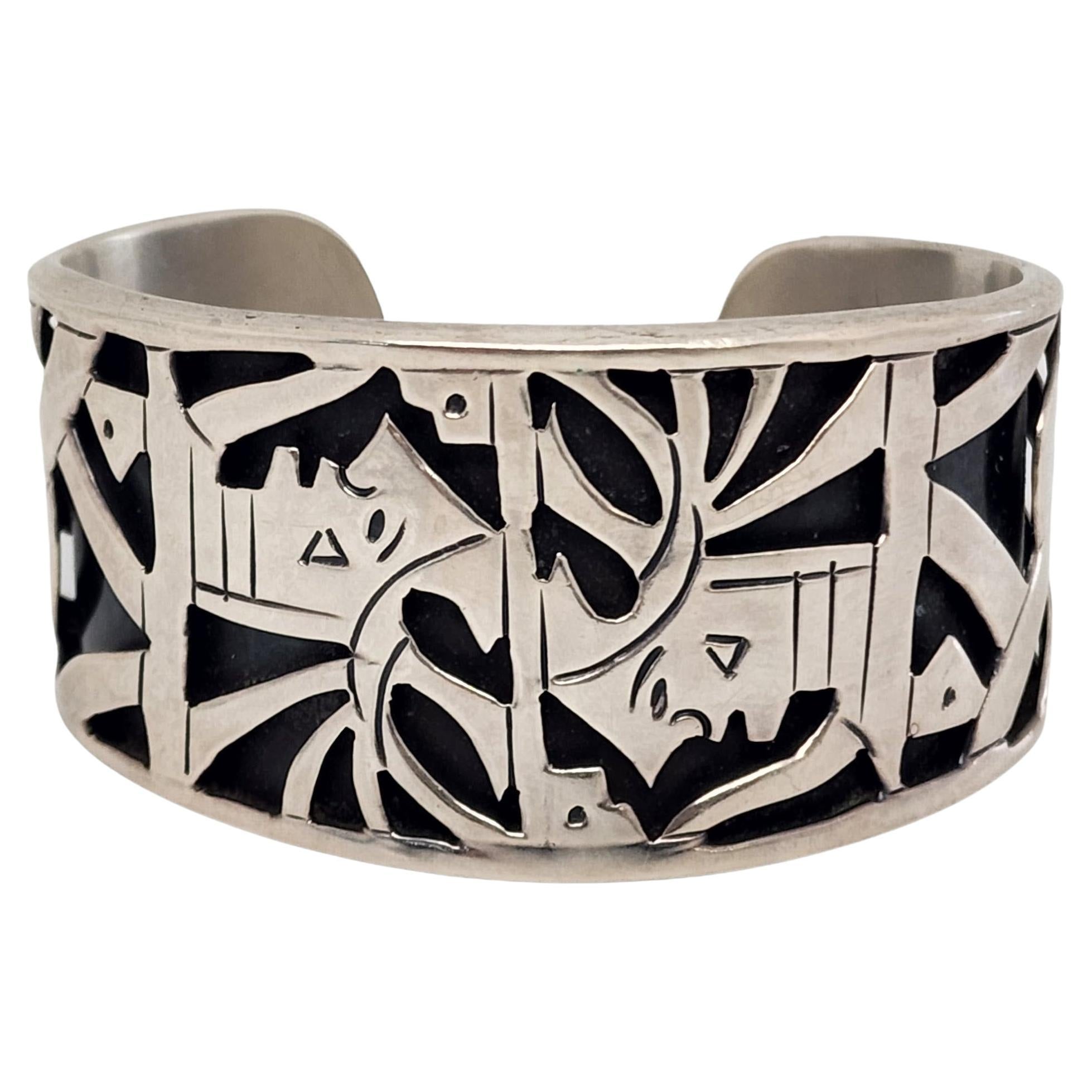 Mexico Sterling Silver Aztec Chief Cuff Bracelet #13271