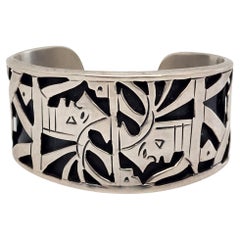 Mexico Sterling Silver Aztec Chief Cuff Bracelet #13271