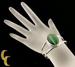 Mexico Sterling Silver Cat's Eye Cuff Bracelet, Size 6.5