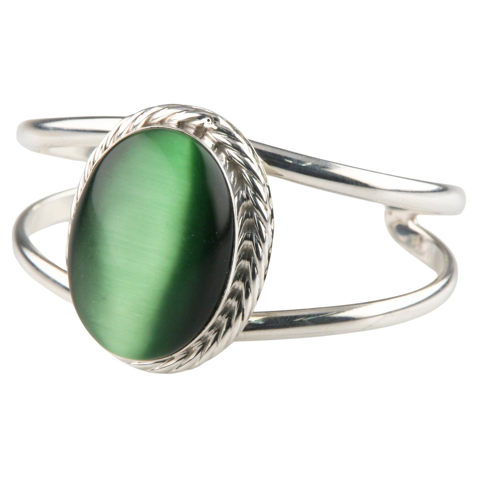 Mexikanisches Sterlingsilber-Manschettenarmband mit Katzenauge, Größe 6,5