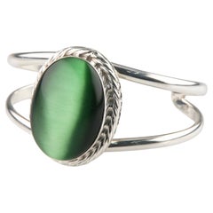 Mexikanisches Sterlingsilber-Manschettenarmband mit Katzenauge, Größe 6,5