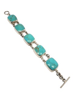 Mexico Sterling Silver Chunky Turquoise Panels Link Bracelet #21040