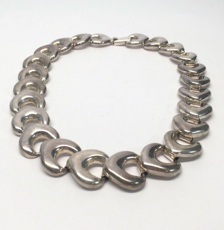 Mexico Sterling Silver Heavy Link Collar Necklace at 1stDibs