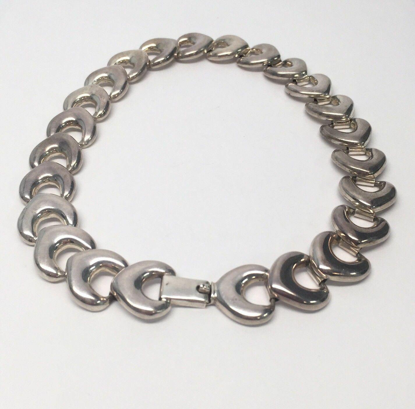 Mexico Sterling Silver Heavy Link Collar Necklace 1