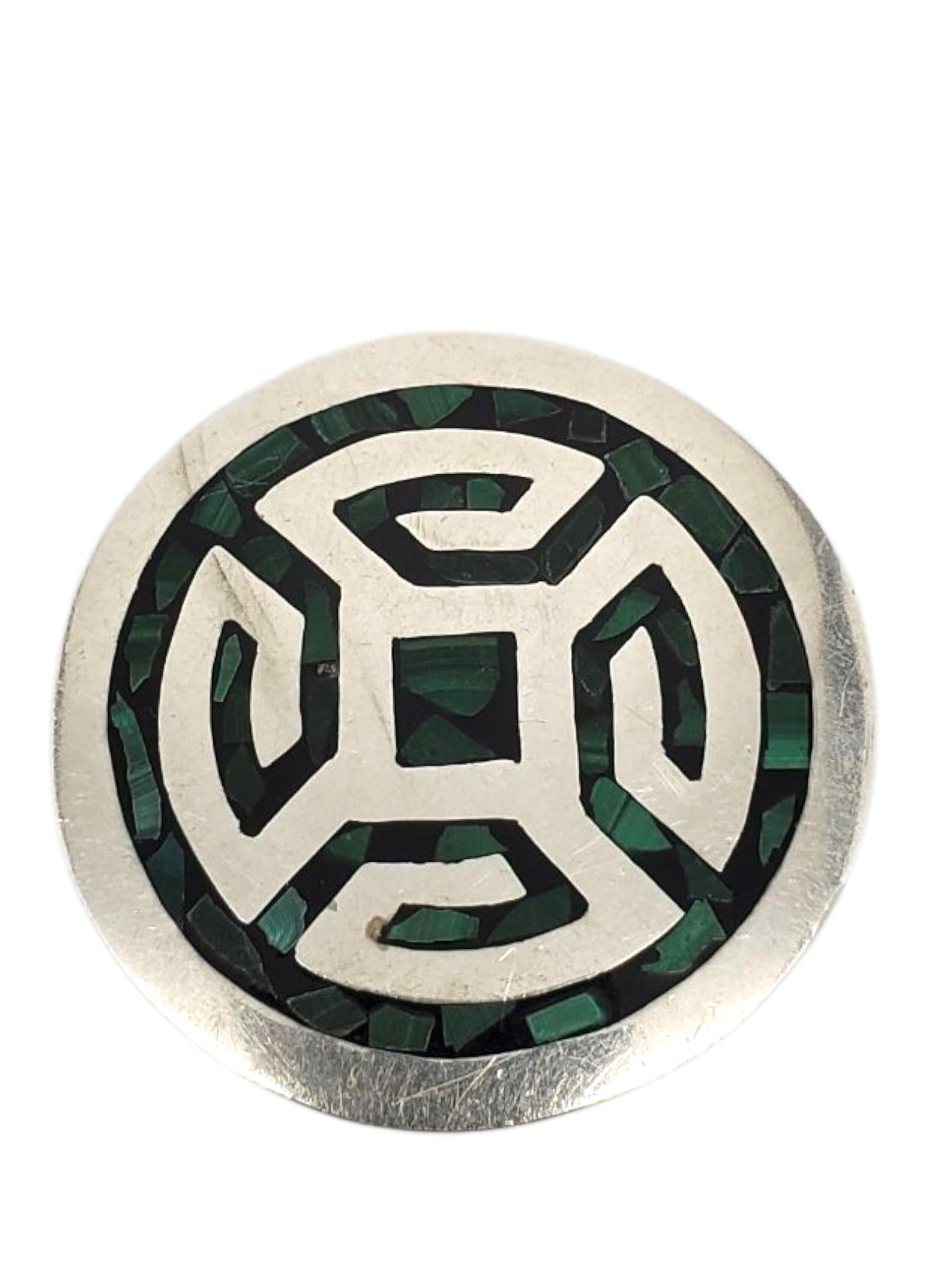 Contemporary Mexico Sterling Silver Malachite Inlay Pill Box #22637 For Sale