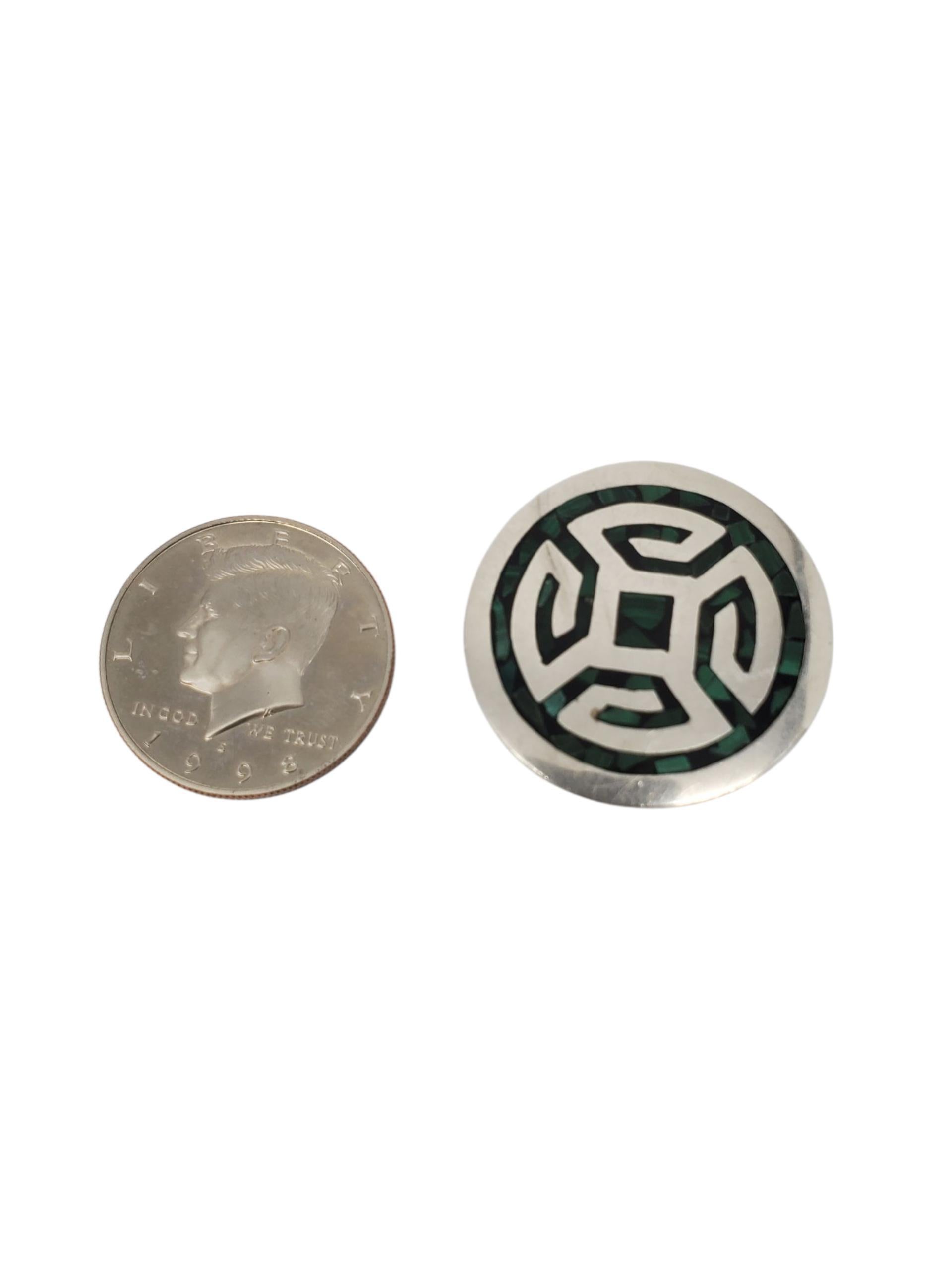 Mixed Cut Mexico Sterling Silver Malachite Inlay Pill Box #22637 For Sale