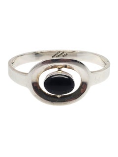 Mexico Sterling Silver Onyx Hinged Bracelet #21170
