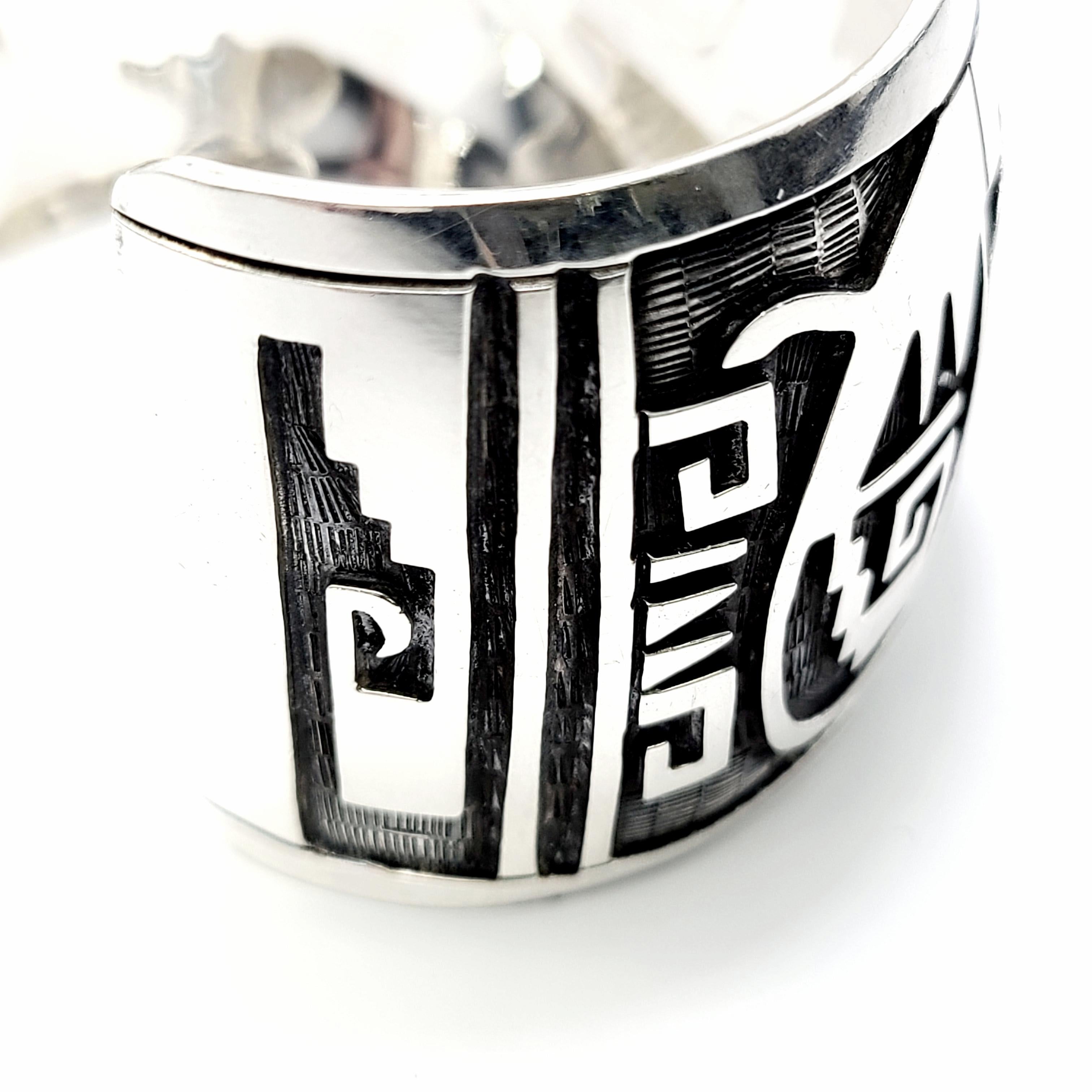 Mexico Sterling Silver Overlay Wide Cuff Bracelet In Good Condition In Washington Depot, CT