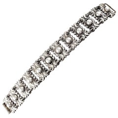Vintage Mexico Sterling Silver Panel Link Center Bead Bracelet
