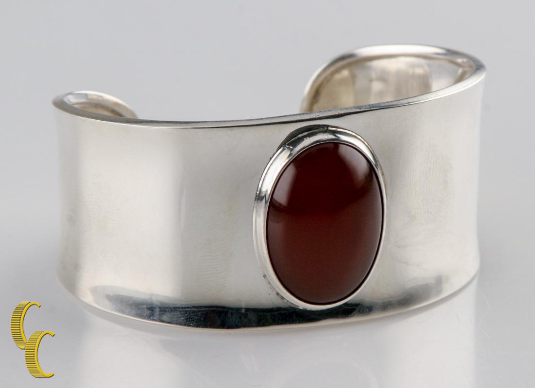 Moderno Bracciale Messico in argento sterling lucido con pietra rossa, misura 5 in vendita
