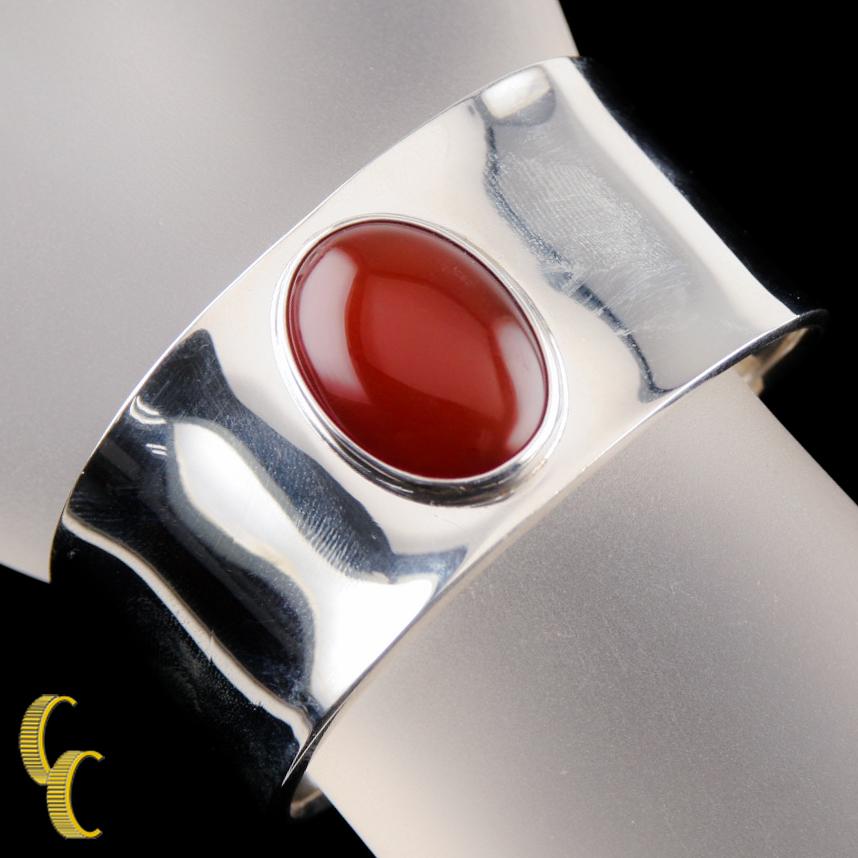 Bracciale Messico in argento sterling lucido con pietra rossa, misura 5 In condizioni buone in vendita a Van Nuys, CA