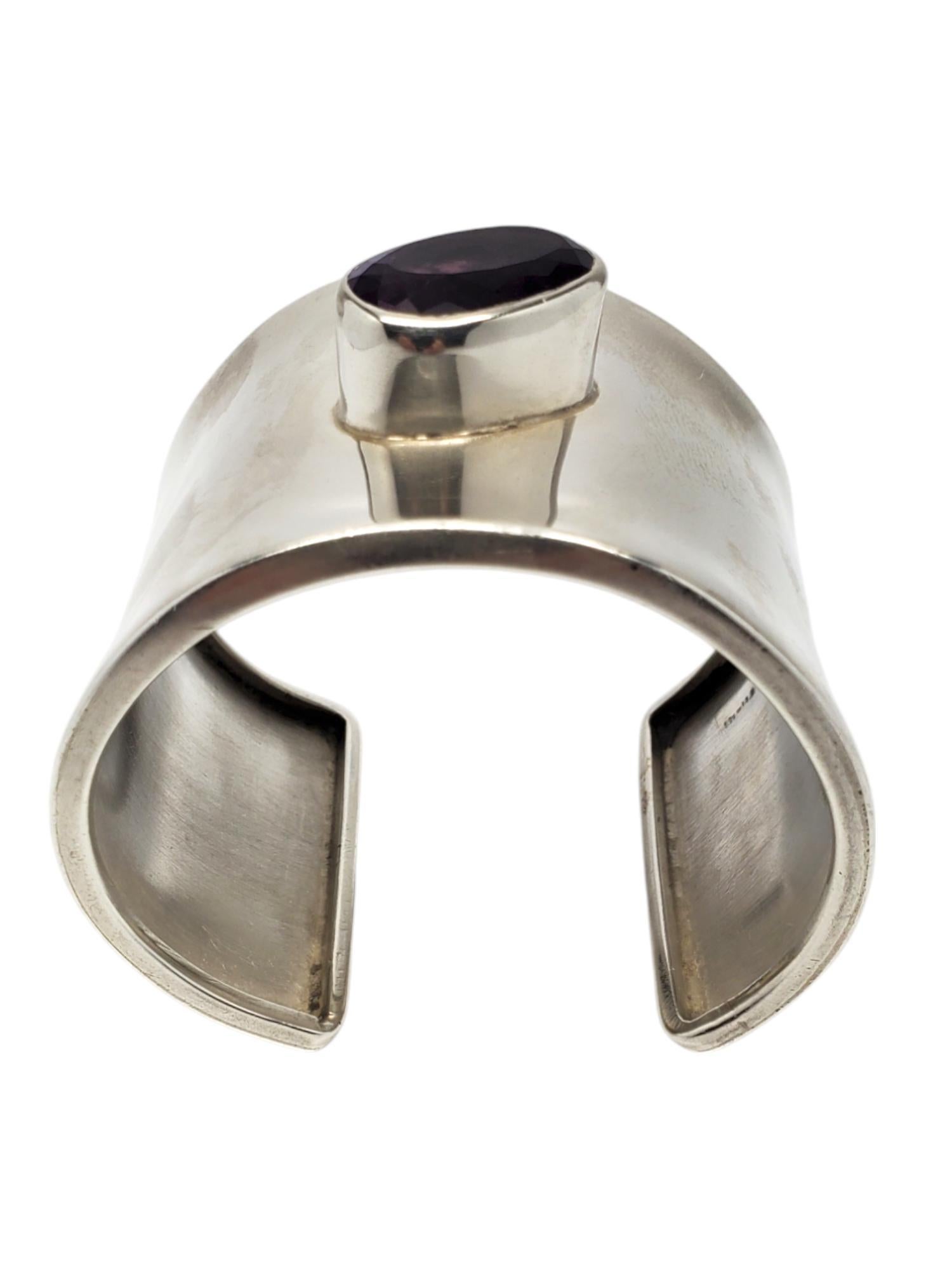 Breites Manschettenarmband aus Sterlingsilber mit lila Edelsteinen aus Mexiko #20644 im Angebot 2