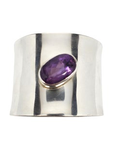 Bracelet manchette large en argent sterling et pierres précieuses violettes #20644 du Mexique