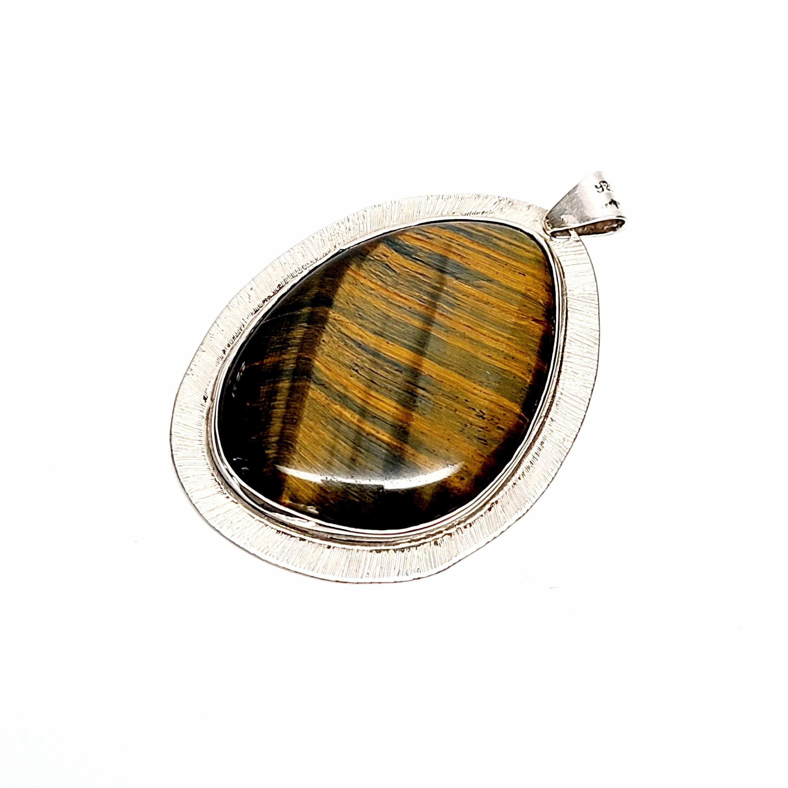 Cabochon Mexico Sterling Silver Tiger's Eye Pendant Signed LMH