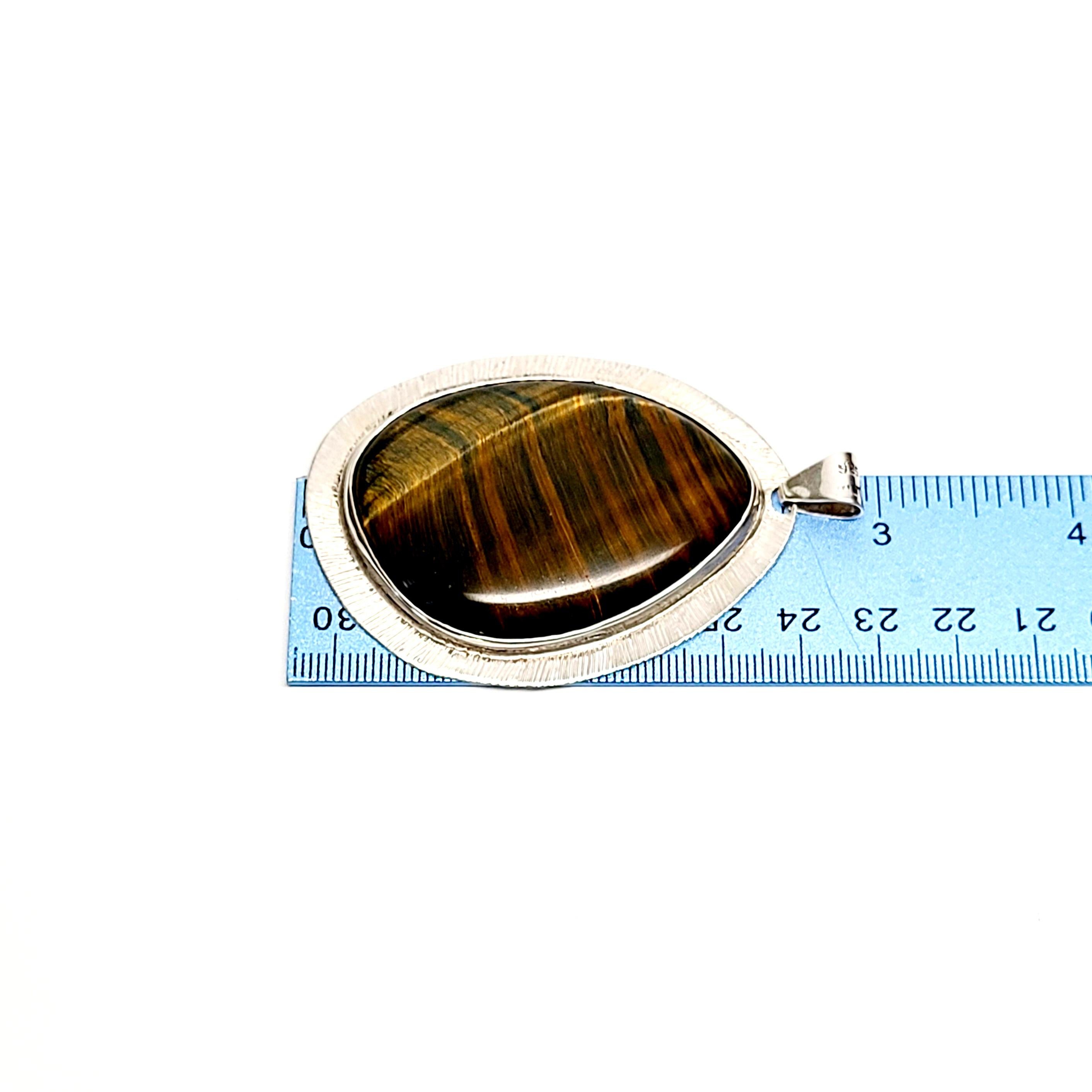 Mexico Sterling Silver Tiger's Eye Pendant Signed LMH 1