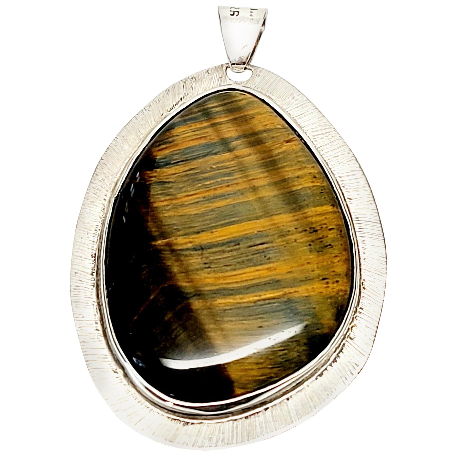 Mexico Sterling Silver Tiger's Eye Pendant Signed LMH