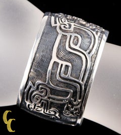 Mexico Sterling Silver Two Headed Dragon Wide Cuff Bracelet, Size 5.5